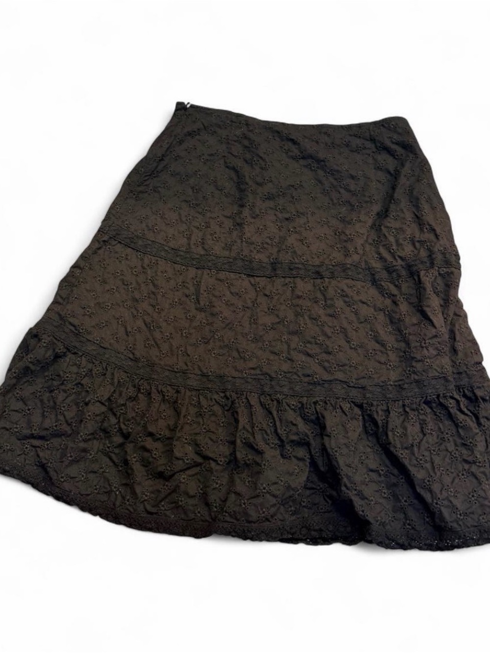 Cottage core Vintage Ralph Lauren Black Eyelet Tiered Midi Skirt
